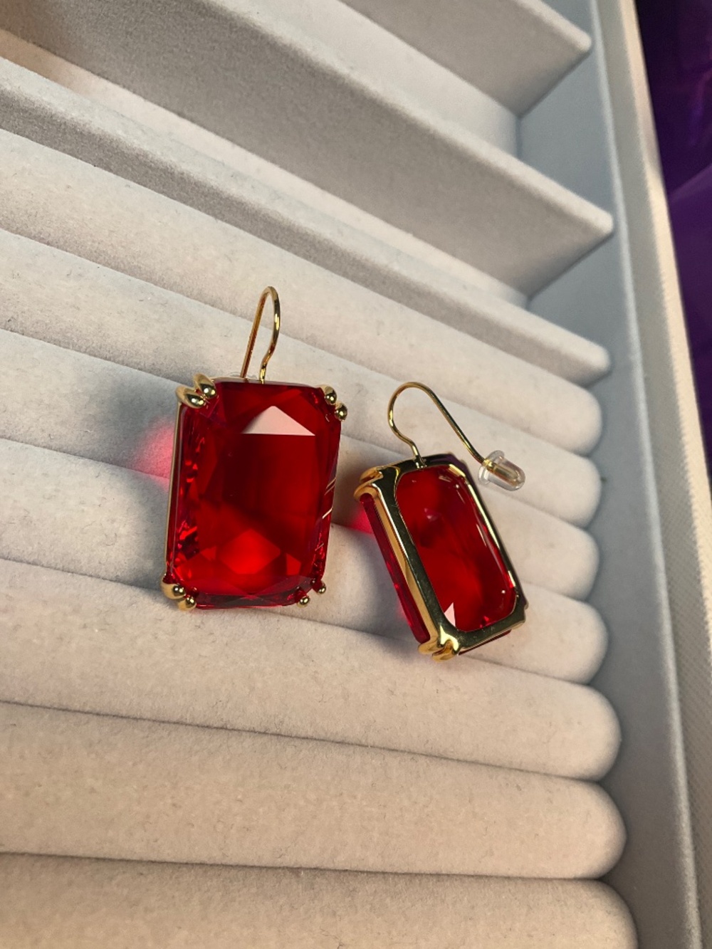Ruby Red Swarovski Crystal Drop Earrings - Picture 4 of 5